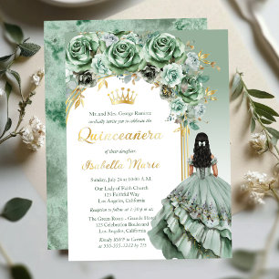 Invitation En Aluminium Élégante Fête de Quinceañera aux Roses Florales Ve