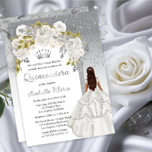 Invitation En Aluminium Élégante Fête de Quinceañera Fleurie Rose Blanche 