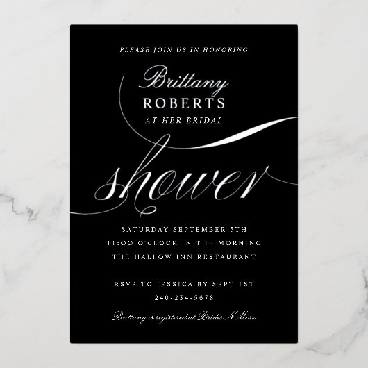 Invitation En Aluminium Elégante Fête des mariées Black Silver (Recto)