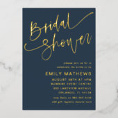 Invitation En Aluminium Elégante Fête des mariées Blue & Gold Calligraphie (Recto)