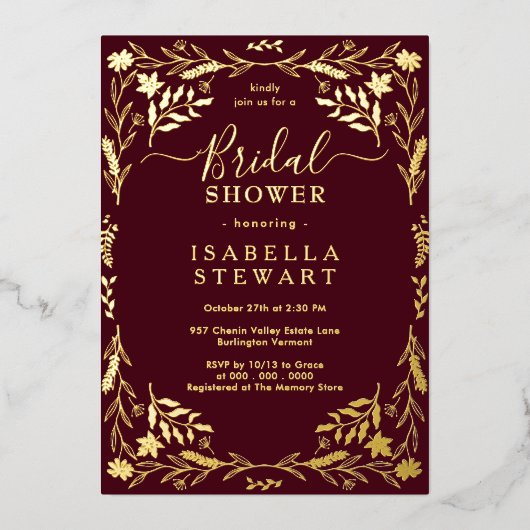 Invitation En Aluminium Elégante Fête des mariées Boho Chic Bourgogne (Recto)