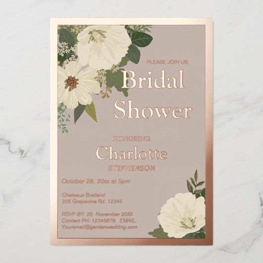 Invitation En Aluminium Elégante Fête des mariées Fleurs blanches Neutre e (Recto)