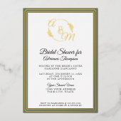 Invitation En Aluminium Élégante Fête des mariées Monogramme Vert Or simpl (Recto)