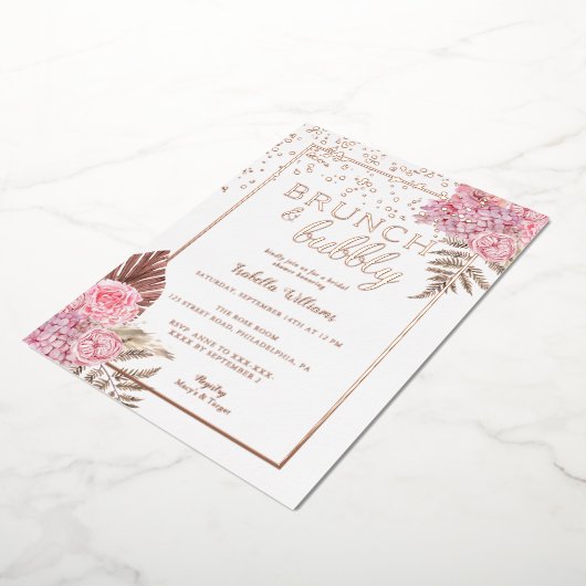 Invitation En Aluminium Elégante Fête des mariées Rose Gold Boho (Rotation)