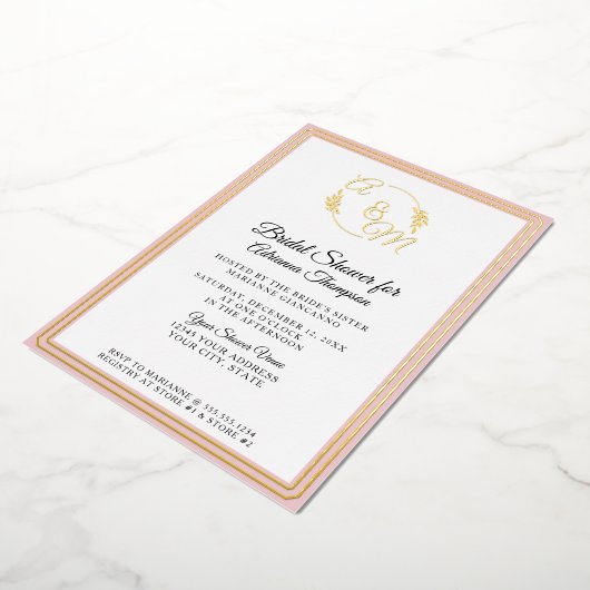 Invitation En Aluminium Élégante Fête des mariées simple Monogramme rose o (Rotation)