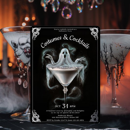 Invitation En Aluminium Élégante fête d'Halloween Ghost Martini