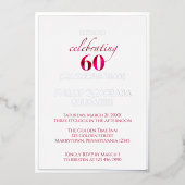 Invitation En Aluminium Élégante fête du 60e anniversaire du Mariage Red F (Recto)