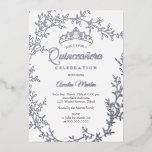 Invitation En Aluminium Elégante feuille d'argent feuille Quinceanera<br><div class="desc">Plus Joli Silver Quinceanera 15e anniversaire Invitations dans le Little Bayleigh Store!</div>