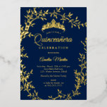 Invitation En Aluminium Elégante feuille d'or de la Marine Quinceanera<br><div class="desc">Plus Jolie Marine et Gold Quinceanera 15e anniversaire Invitations dans le Little Bayleigh Store!</div>