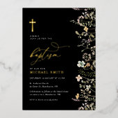 Invitation En Aluminium élégante feuille d'or fleur sauvage baptême invita (Recto)