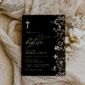 Invitation En Aluminium élégante feuille d'or fleur sauvage baptême invita