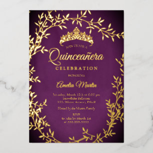 Invitation En Aluminium Elégante feuille d'or violet feuille d'or Quincane