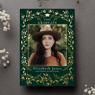 Invitation En Aluminium Élégante feuille d'or Wreath Graduation Photo Pile