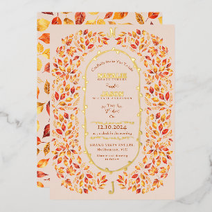 Invitation En Aluminium Elégante Feuilles de Chute Beige Rustique Boho Mar