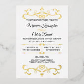 Invitation En Aluminium Elégante Filigree or sur blanc, Mariage (Recto)