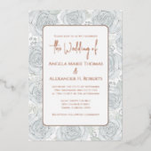 Invitation En Aluminium Elégante Florale Dusty Bleu Classique Fleurs Roses (Recto)