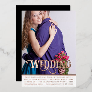 Invitation En Aluminium Élégante Fois de Mariage Photo Moderne Vintage en 