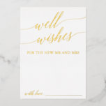 Invitation En Aluminium Elégante Gold Foil Calligraphie Bien Souhaits Cart<br><div class="desc">Ces élégantes cartes de voeux en feuille d'or sont l'activité idéale pour une simple réception de mariage ou une douche nuptiale. Le design comporte une typographie romantique et fantaisiste luxueuse en feuille pressée. Personnalisez ces cartes avec le nom de la mariée et du marié.</div>