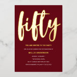 Invitation En Aluminium Elégante Gold Foil et Deep Red 50th Birthday Party<br><div class="desc">Fêtez un anniversaire marquant dans le style avec notre Elegant Gold Foil et Blue 50th Birthday Party Foil Invitation! Cette invitation exquise est parfaite pour marquer cette occasion spéciale avec élégance et raffinement. L'invitation présente une belle feuille d'or design qui ajoute une touche de luxe et de glamour à la...</div>
