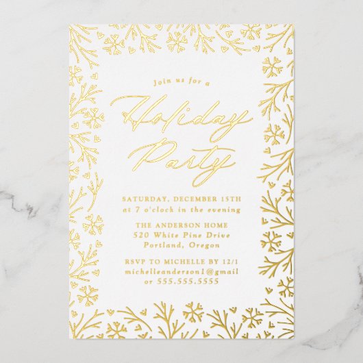 Invitation En Aluminium Élégante Gold Snowflake Fête Fête (Recto)