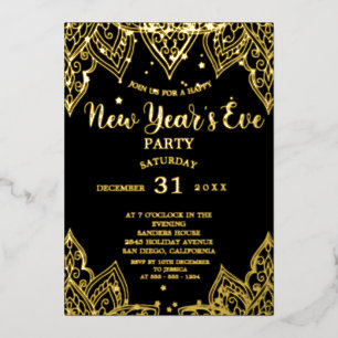 Invitation En Aluminium Elégante Gold Stars Black New Year's Eve Party