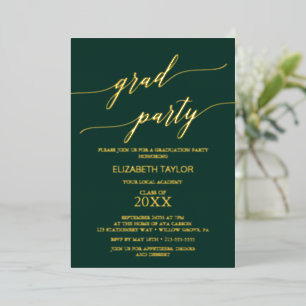 Invitation En Aluminium Élégante huile d'or Emerald Green Graduation Par
