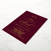 Invitation En Aluminium Élégante huile d'or | Mariage Monogram Bourgogne (Rotation)