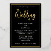 Invitation En Aluminium Élégante huile d'or sur Mariage noir (Recto)