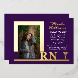 Invitation En Aluminium Élégante infirmière RN Caduceus Photo Diplômée Pur