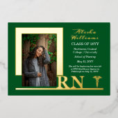Invitation En Aluminium Élégante infirmière RN Caduceus Photo Graduate Gre (Recto)