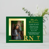 Invitation En Aluminium Élégante infirmière RN Caduceus Photo Graduate Gre (Debout devant)