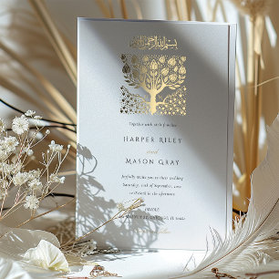 Invitation En Aluminium Élégante Islamique Mariage Arbre Amour Beige Ivoir