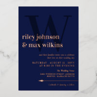 Elégante Marine Blue Typographie Arrow Rose Gold