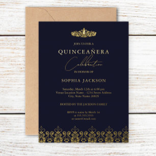 Invitation En Aluminium Elégante Marine d'or Tiara Quinceanera