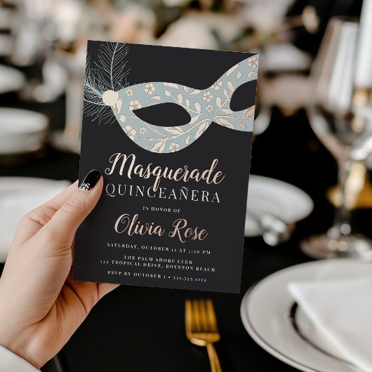 Invitation En Aluminium Elégante Masquerade thème Quinceanera