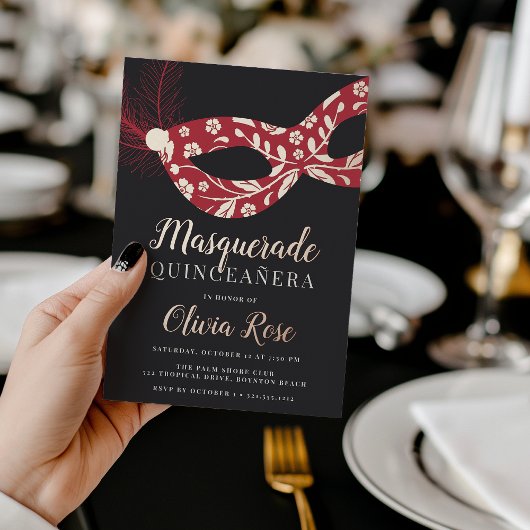Invitation En Aluminium Elégante Masquerade thème Quinceanera