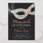 Invitation En Aluminium Elégante Masquerade thème Quinceanera (Recto)