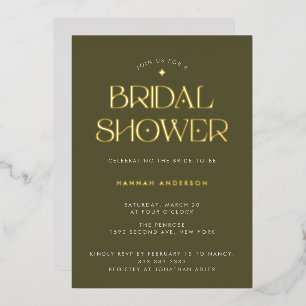 Invitation En Aluminium Élégante moderne vert olive doré Bridal Shower