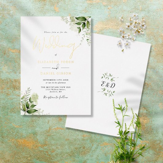 Invitation En Aluminium Élégante Monogramme de Mariage de Verdure Rustique