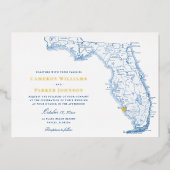 Invitation En Aluminium Elégante Naples Florida Mariage Navy et or (Recto)