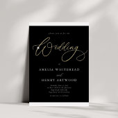 Invitation En Aluminium Elégante Noir et Blanc Calligraphie Mariage Or