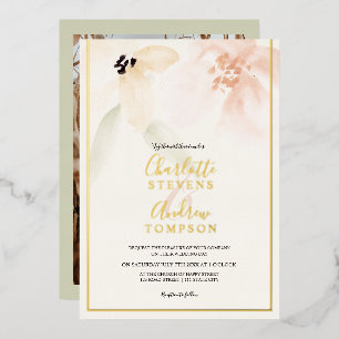 Invitation En Aluminium Elégante or douce floral aquarelle mariage photo