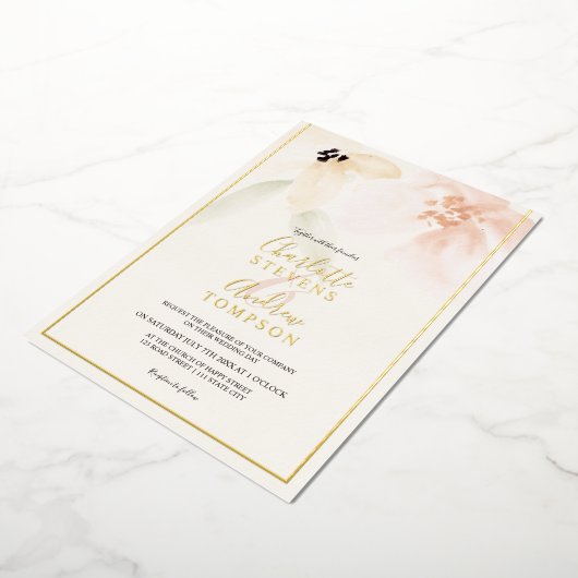 Invitation En Aluminium Elégante or douce floral aquarelle mariage photo (Rotation)