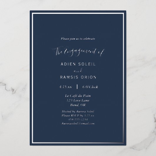 Invitation En Aluminium Élégante partie d'engagement en argent de la marin (Recto)