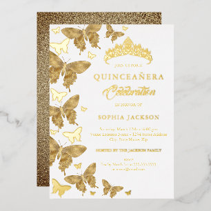 Invitation En Aluminium Elégante Parties scintillant d'or papillon Quincea