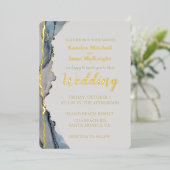 Invitation En Aluminium Elégante Parties scintillant Dusty Blue Gold (Debout devant)