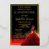 Invitation En Aluminium Elégante Parties scintillant Red Faux Quinceañera (Recto)