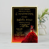 Invitation En Aluminium Elégante Parties scintillant Red Faux Quinceañera (Debout devant)