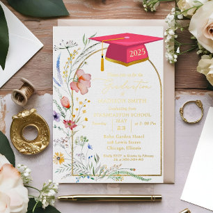 Invitation En Aluminium Elégante Pastel Fleur sauvage Garden Graduation Pa