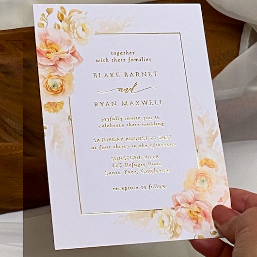 Invitation En Aluminium Elégante Pêche, Blush et Mariage Floral Champagne